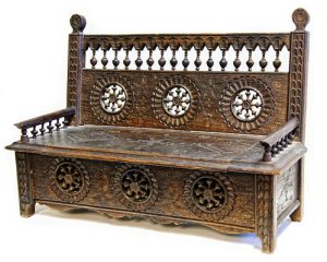 French Miniature Oak Settle