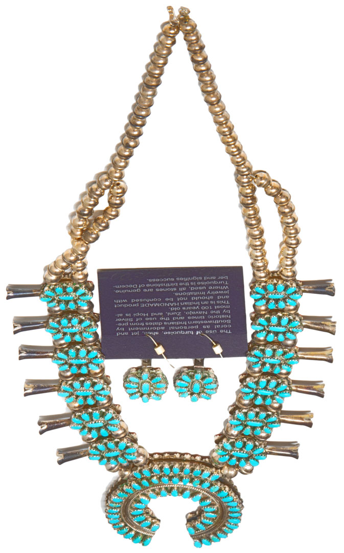 Squash Blossom Turquoise Necklace & Earrings