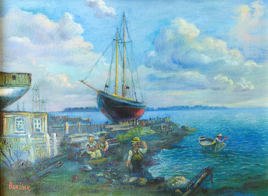 David Burliuk - Harbor Scene